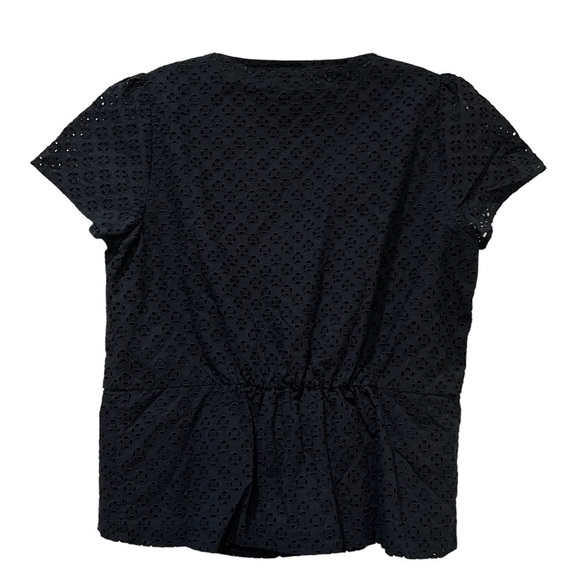 J. Crew Medium Black 💯 Cotton Cap Sleeve Eyelet Button Down Career Blouse O - Picture 2 of 5